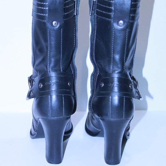Harley Davidson Women's Leather Boots Side Zip 85050 Motorcycle High Heels 7.5 - Picture 4 of 7